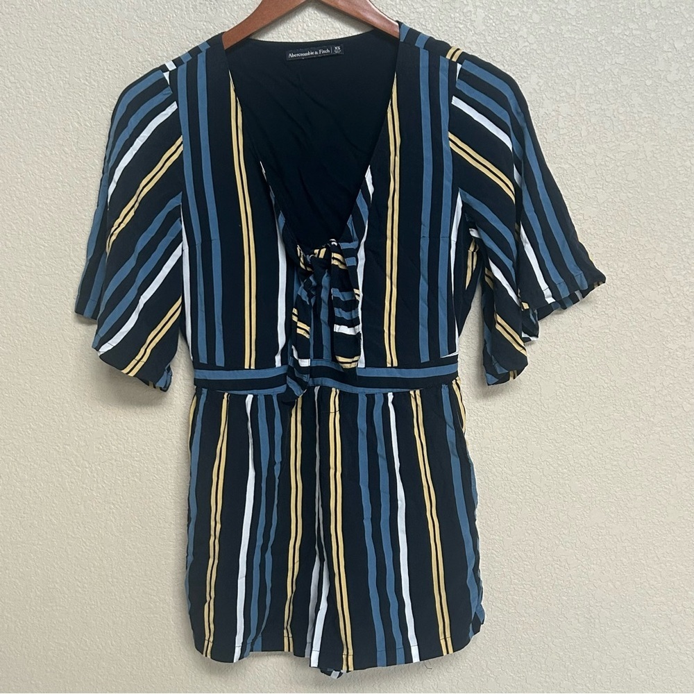 Abercrombie‎ & Fitch Women’s XS Romper Striped Tie Front Black Blue Yellow